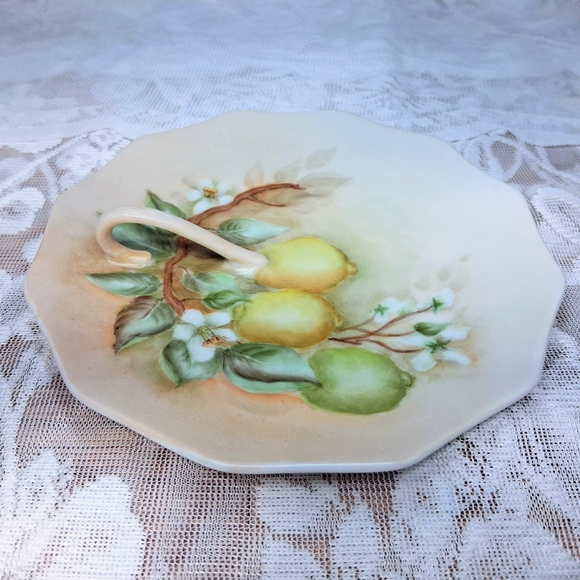Vintage Other - Vintage Hand-painted Fruit Citrus Dish Lemon Tray Tea Service Handled Plate
